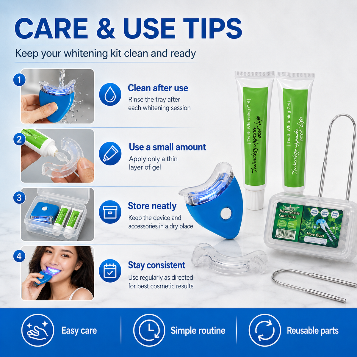 LED Teeth Whitening Kit – At-Home Blue Light Whitening System with Gel & Mouth Tray