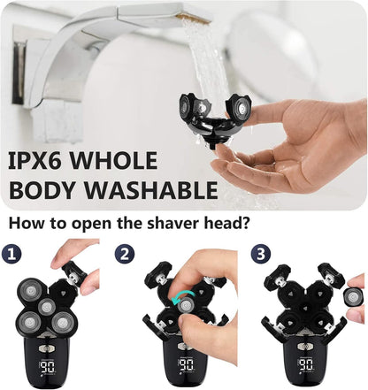 5-in-1 4D Electric Shaver for Men – Waterproof Beard, Head & Hair Trimmer