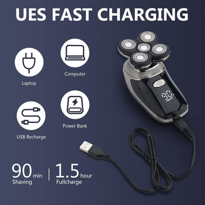 5-in-1 4D Electric Shaver for Men – Waterproof Beard, Head & Hair Trimmer