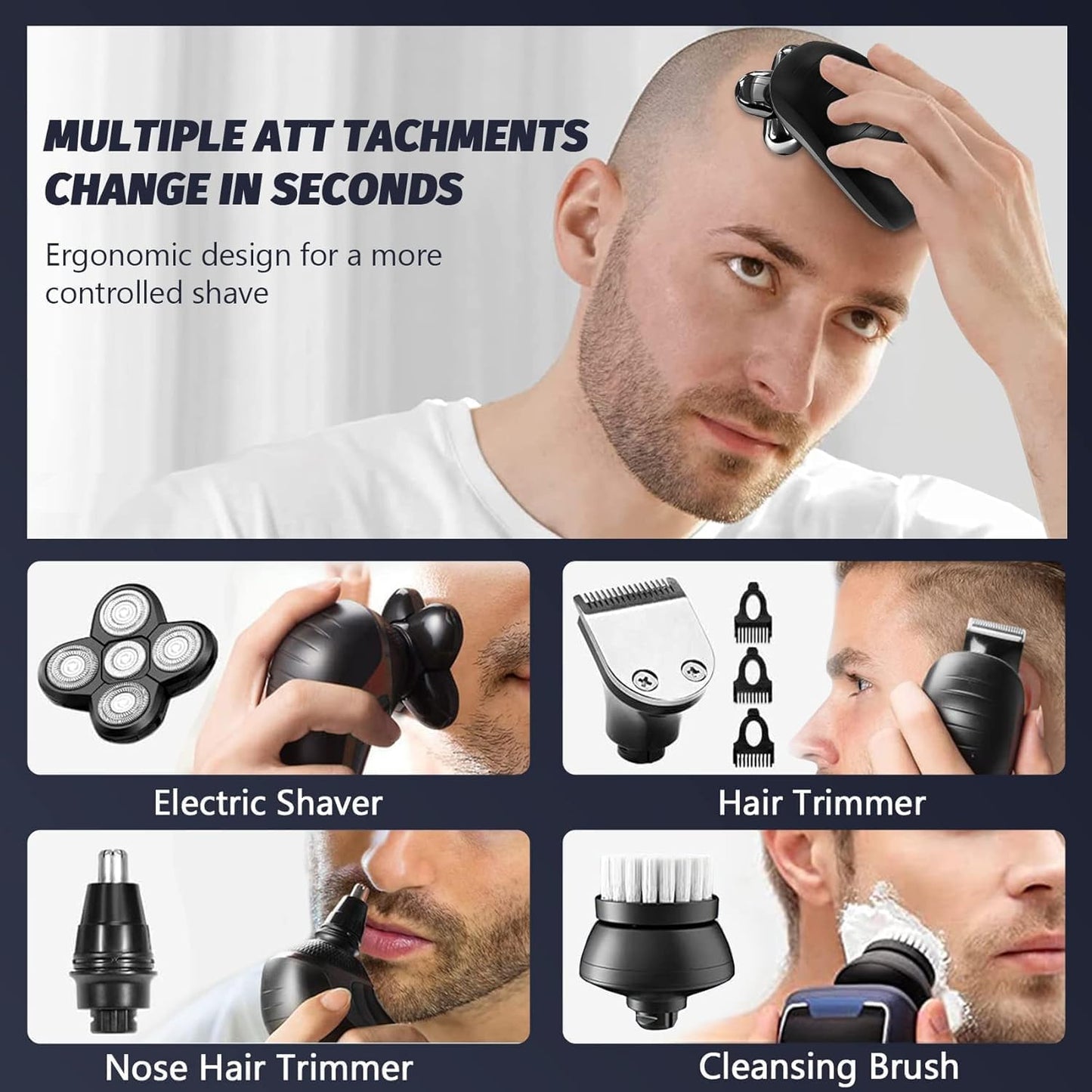 5-in-1 4D Electric Shaver for Men – Waterproof Beard, Head & Hair Trimmer