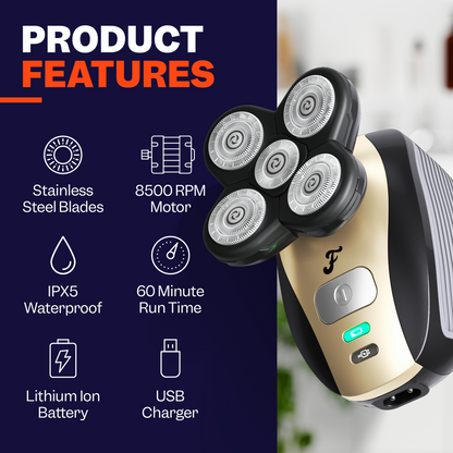 5-in-1 4D Electric Shaver for Men – Waterproof Beard, Head & Hair Trimmer